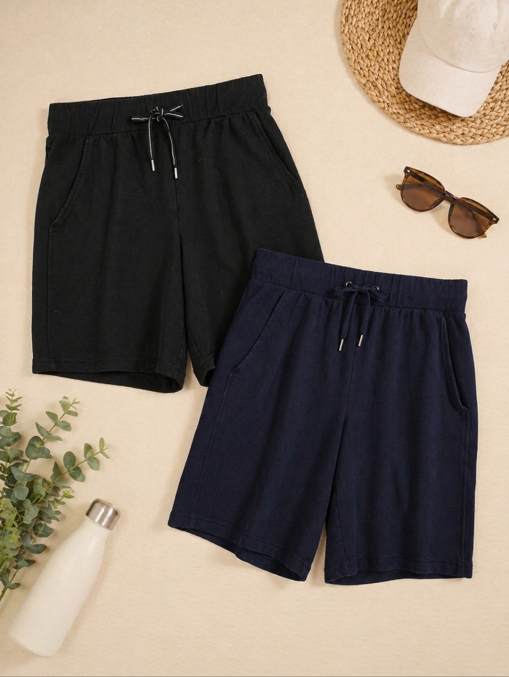 Talbots Lot Of 2 French Terry Cotton Elastic Waist Shorts.Black&Navy. Ladies S